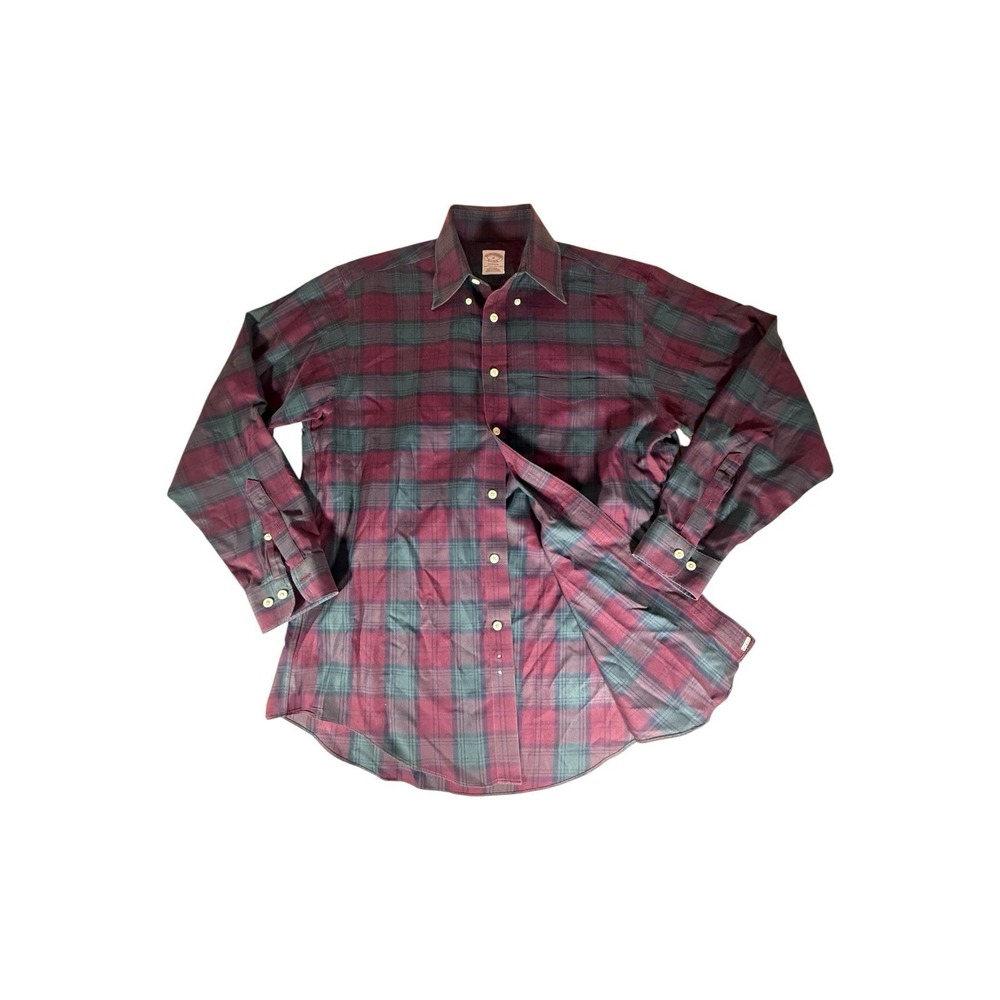 Brooks Brothers Shirt Adult Medium Red Tartan Plaid‎ Supima Cotton Madison Fit
